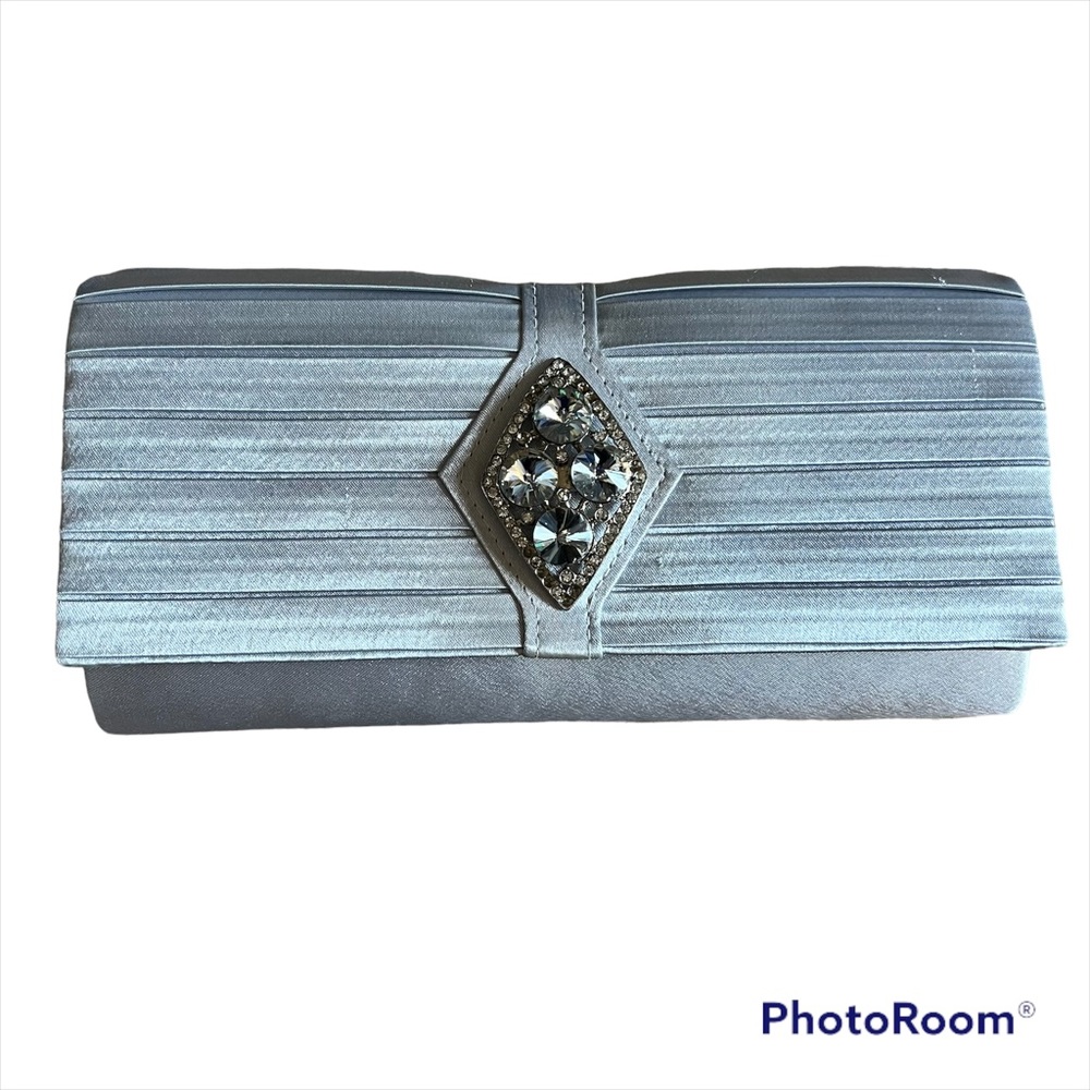 Stunning Rachel Silver Satin Clutch